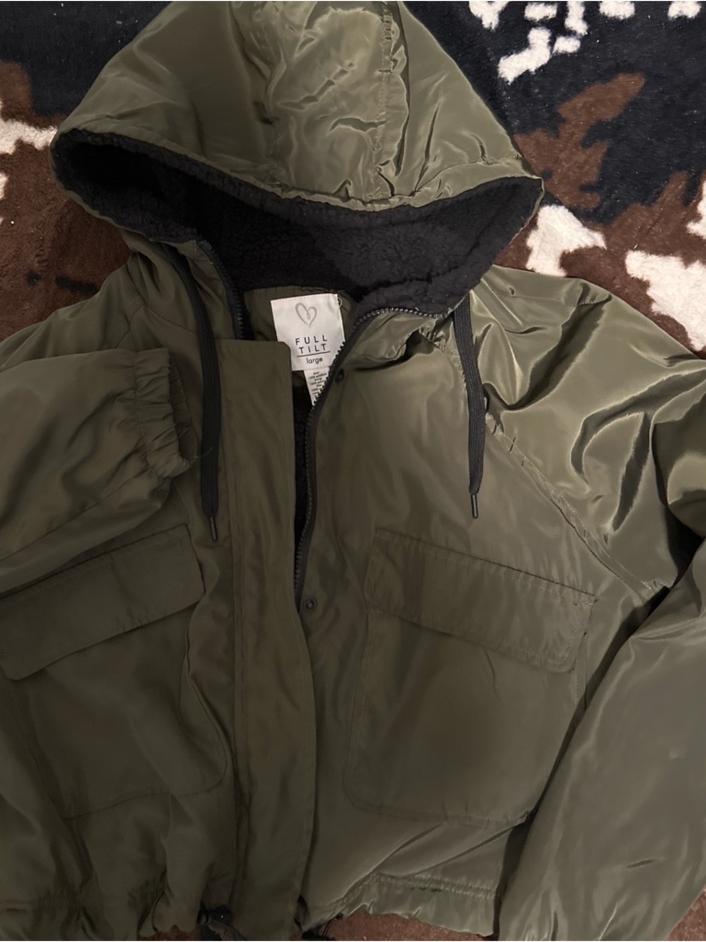 Full Tilt Olive Green Jacket with Black Sherpa Hood